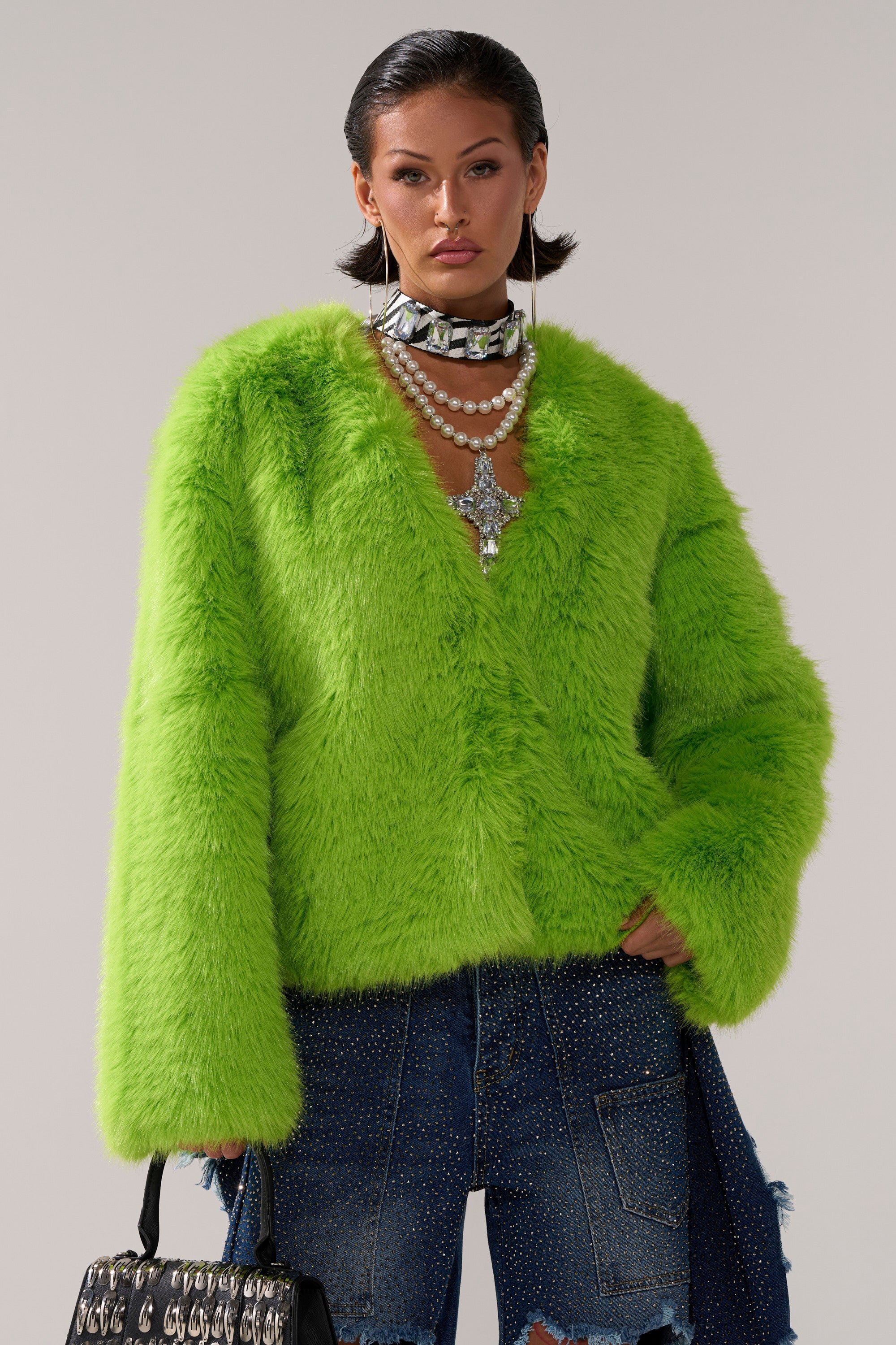 SLIME TIME FAUX FUR COAT IN LIME