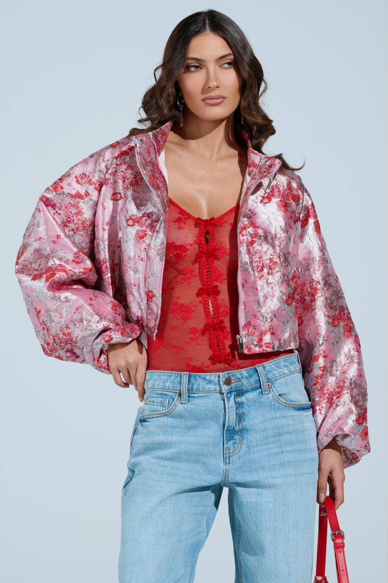 SWEET DISPOSITION BROCADE BOMBER