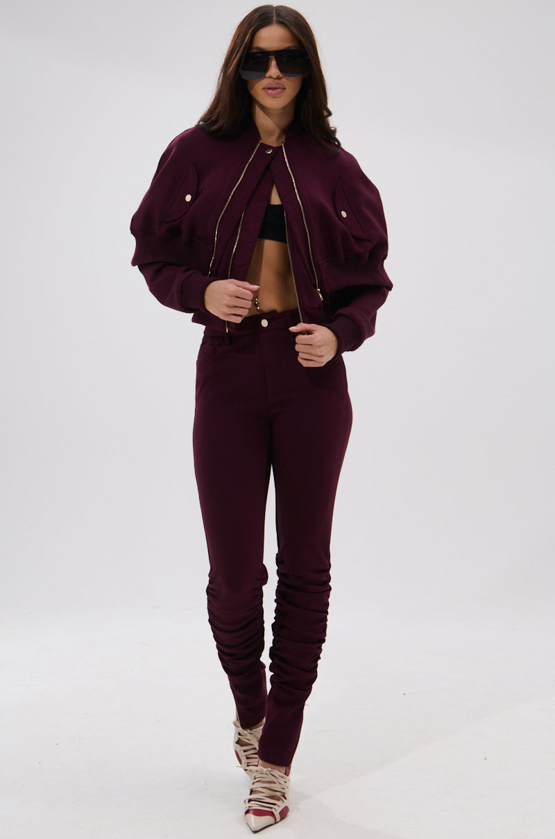LYNX STACKED TROUSER IN BURGUNDY