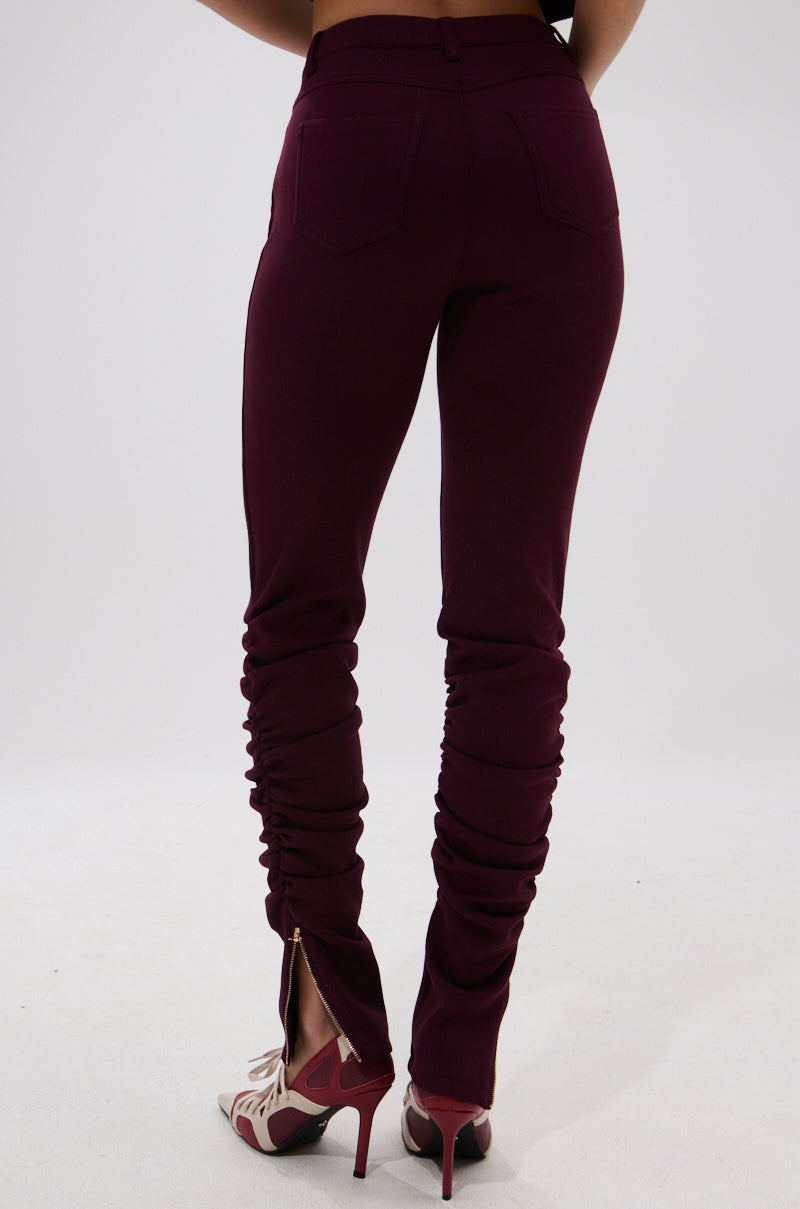 LYNX STACKED TROUSER IN BURGUNDY