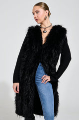 SASHA FIERCE LONG FUR TRIM CARDIGAN