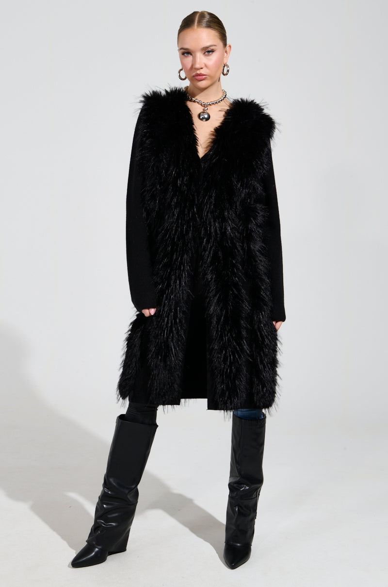 SASHA FIERCE LONG FUR TRIM CARDIGAN