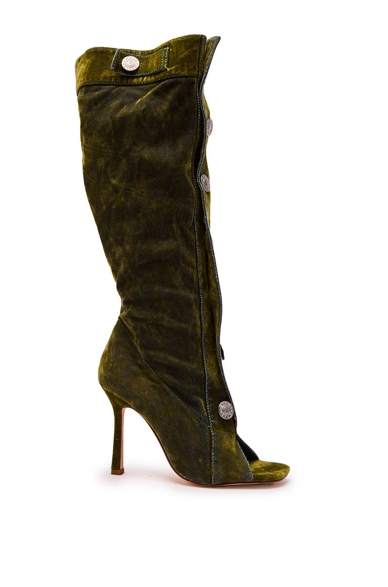 AZALEA WANG KAZUKI OLIVE SLOUCHY DENIM BOOT