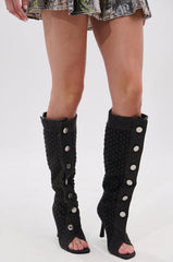 AZALEA WANG KAZUKI GREY QUILTED DENIM BOOT