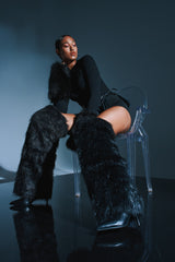 AZALEA WANG LANGLEYE BLACK THIGH HIGH FUR LUXE BOOT