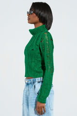 SEXY LOOSE WEAVE HIGH NECK SWEATER IN GREEN
