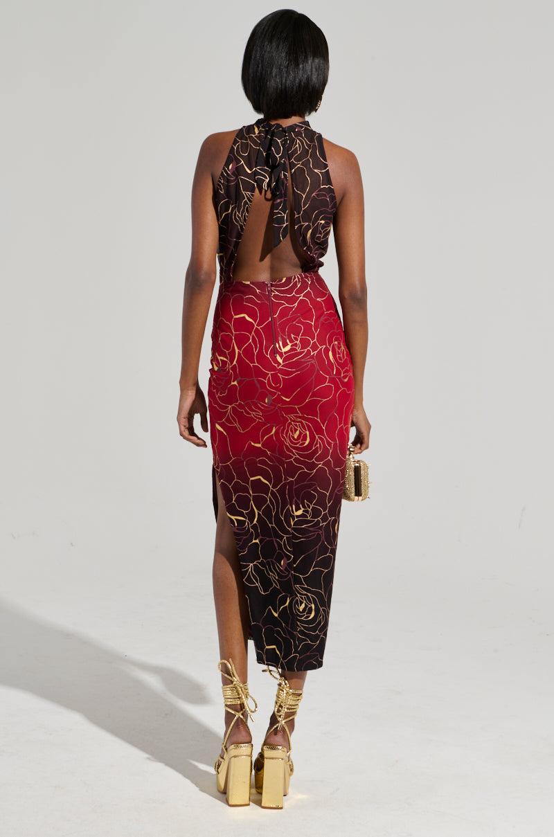 IRIS METALLIC OMBRE PRINTED MIDI DRESS