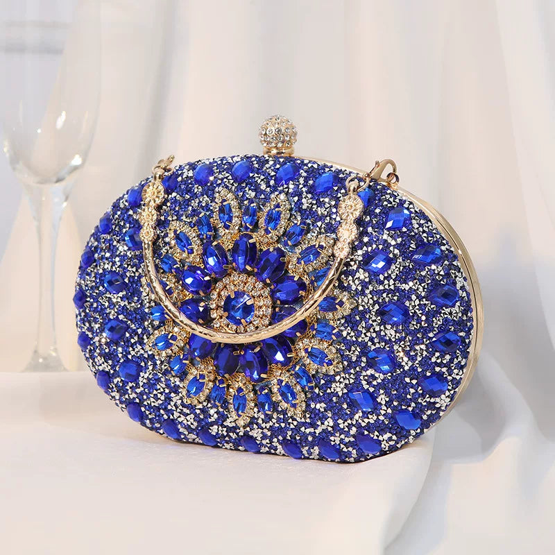 Floral Rhinestone Evening Clutch for Women – Formal Wedding & Banquet Handbag