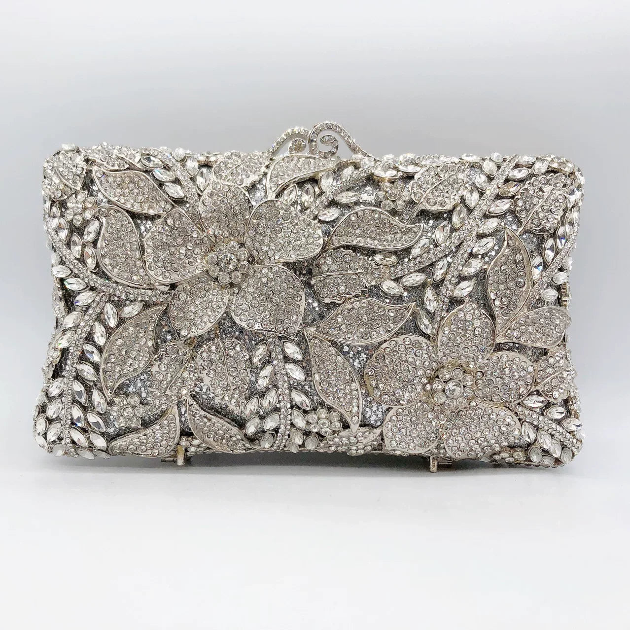 Floral Rhinestone Evening Clutch for Women – Bridal Wedding & Banquet Handbag