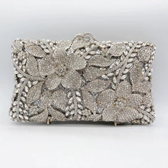 Floral Rhinestone Evening Clutch for Women – Bridal Wedding & Banquet Handbag