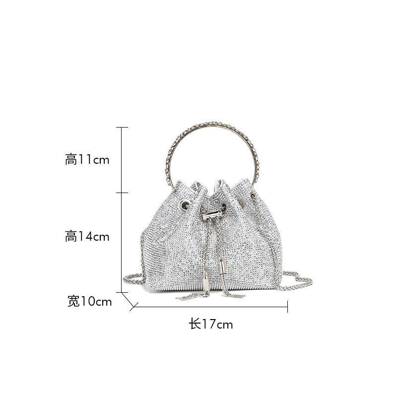 Rhinestone Bucket Evening Bag for Women – Chain Strap Shoulder and Dinner Handbag