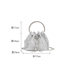 Rhinestone Bucket Evening Bag for Women – Chain Strap Shoulder and Dinner Handbag