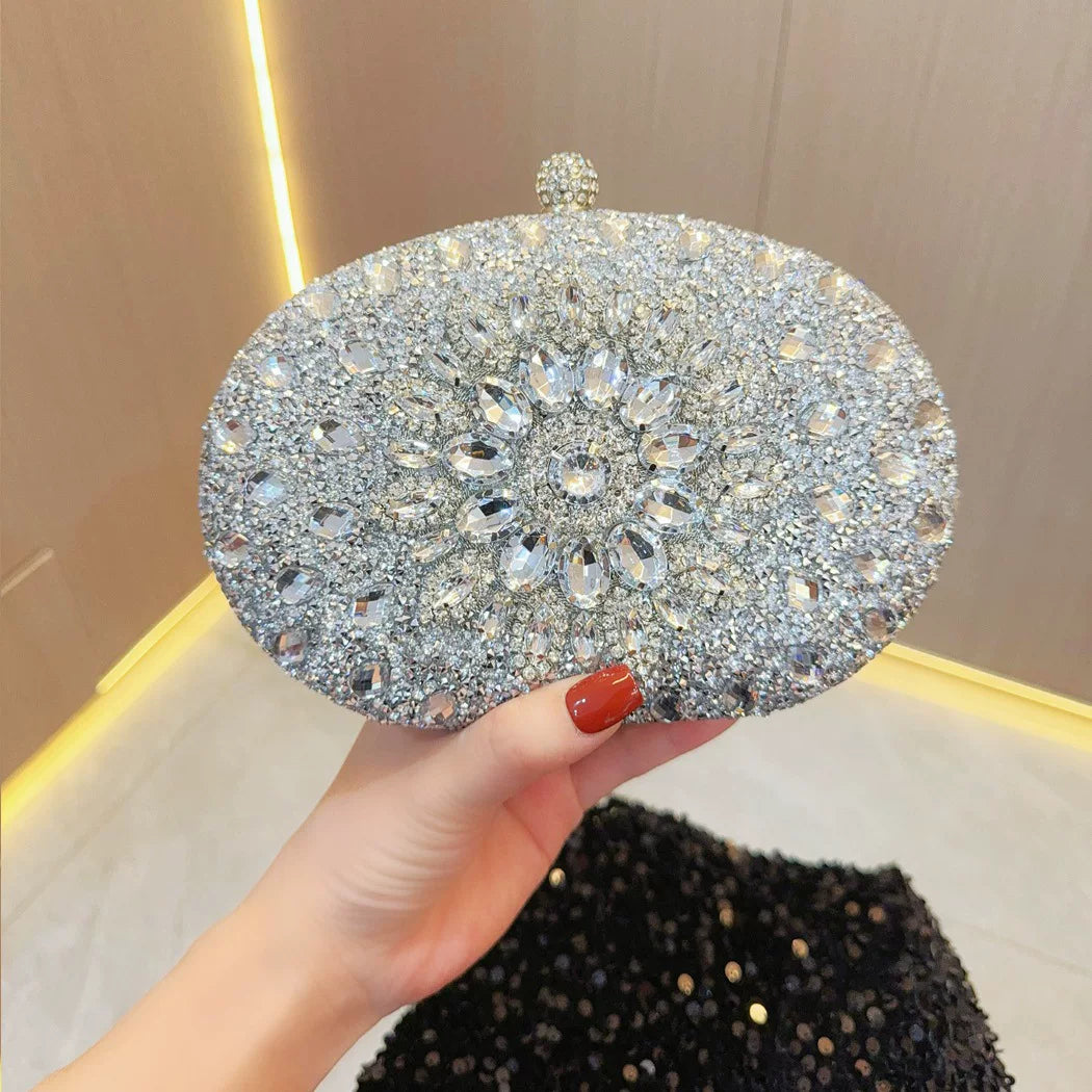 Sunflower Rhinestone Clutch for Women – Formal Party & Banquet Crossbody Bag