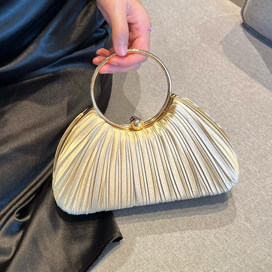 Pleated Evening Clutch with Ring Detail for Dinner Party and Banquet