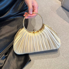 Pleated Evening Clutch with Ring Detail for Dinner Party and Banquet