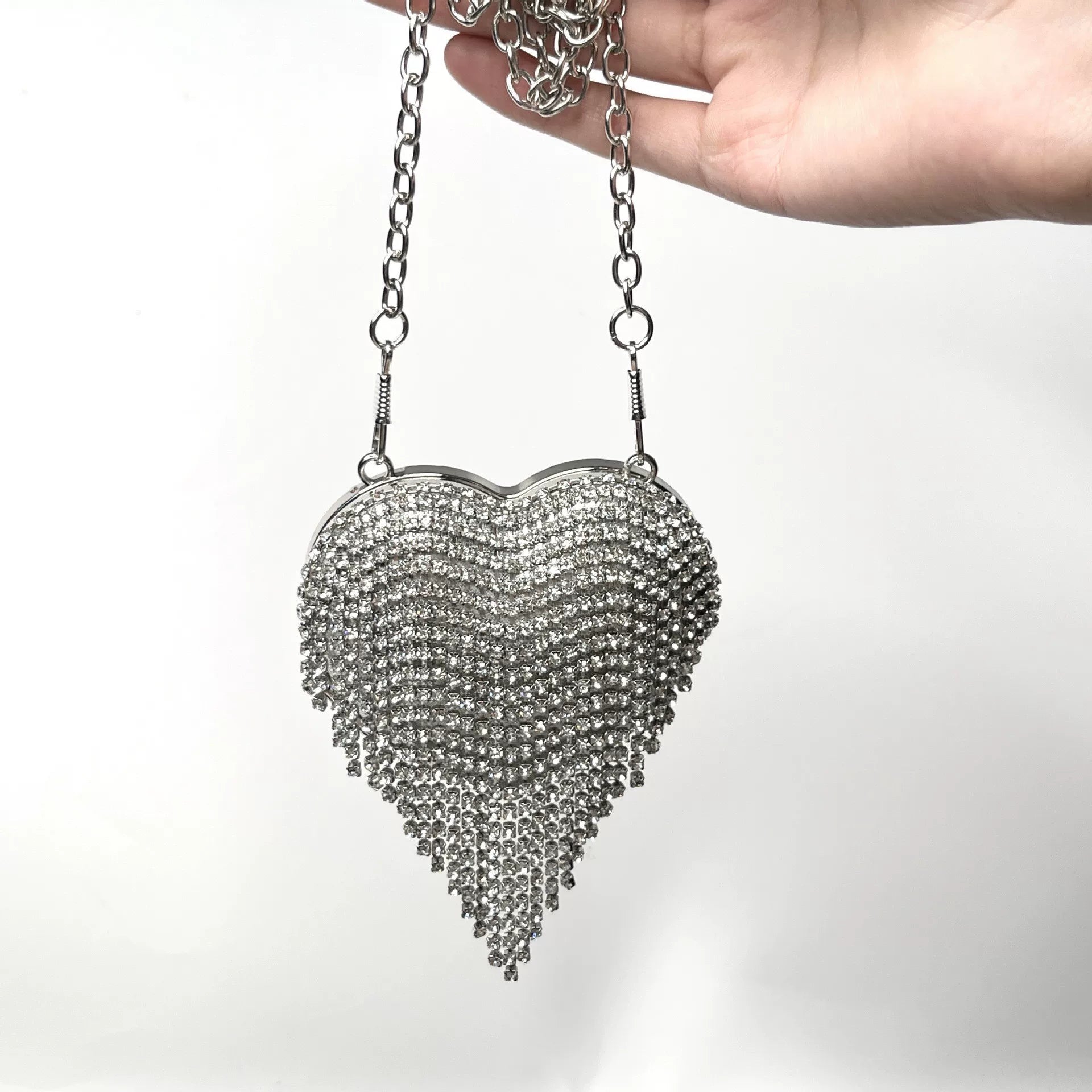 Heart-Shaped Rhinestone Evening Bag for Women – Shoulder & Crossbody Party Clutch