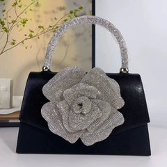 European and American Style Diamond Rose Handbag - Elegant Evening Bag with Crystal Detailing
