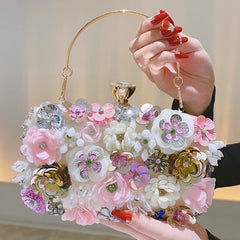 Floral Evening Clutch Bag for Women – Top Handle Formal Handbag for Dinner and Banquet