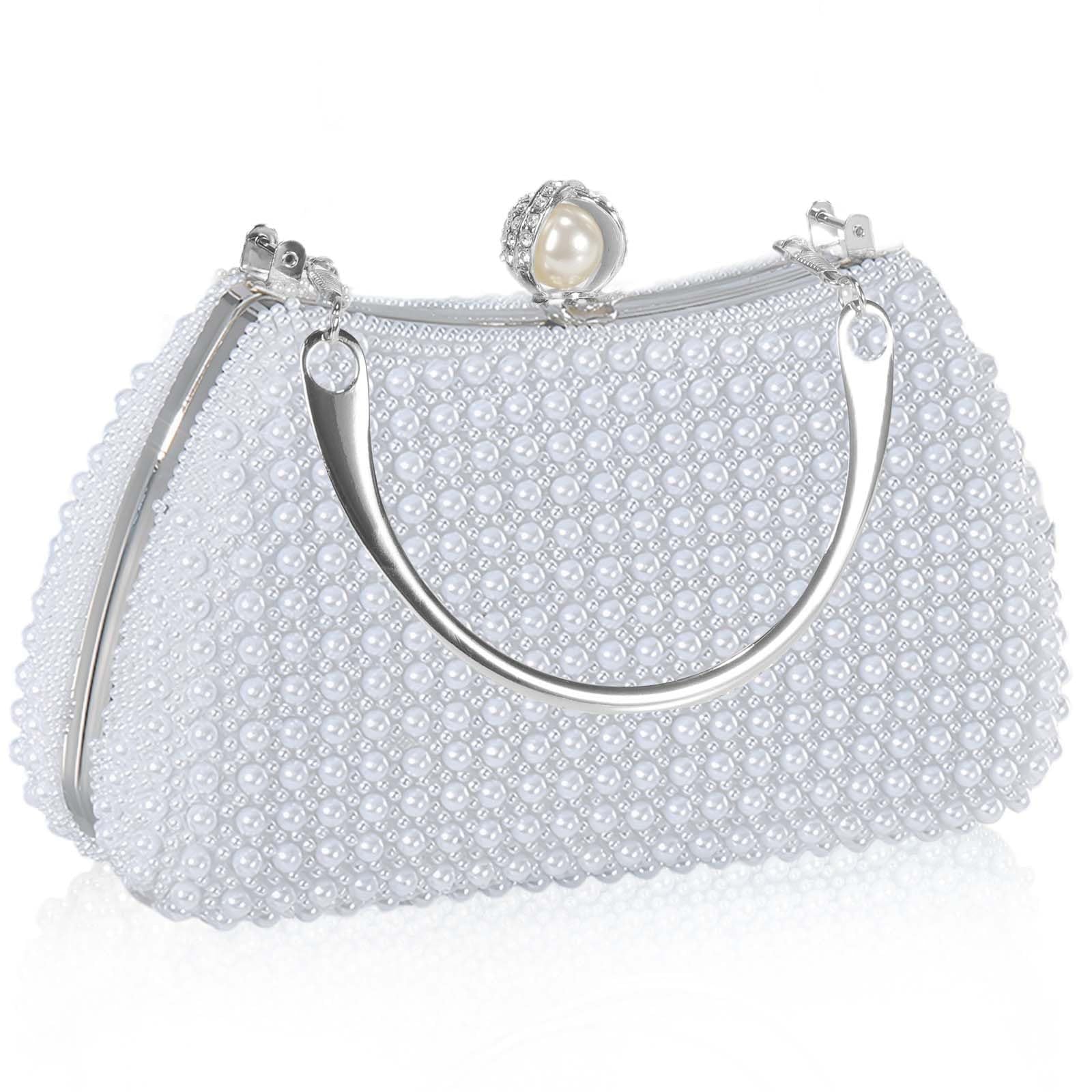 Elegant Pearl Evening Bag with Crossbody Strap for Dinner and Formal Events