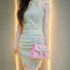 Rhinestone Bow Evening Bag for Women – Chain Strap Shoulder & Crossbody Handbag