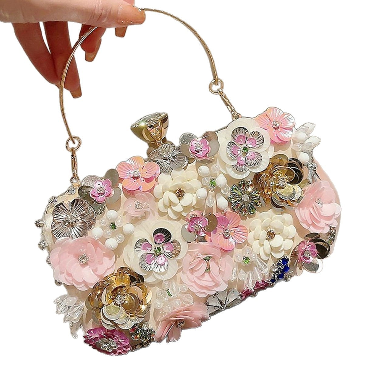 Floral Decorative Evening Handbag – Elegant Crystal and Flower Clutch for Women
