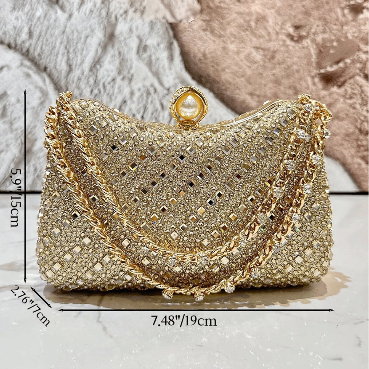 Diamond-Detail Evening Bag for Wedding and Banquet with Messenger Strap