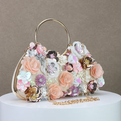 Pink Three-Dimensional Flower Evening Clutch with Mini Ring Detail