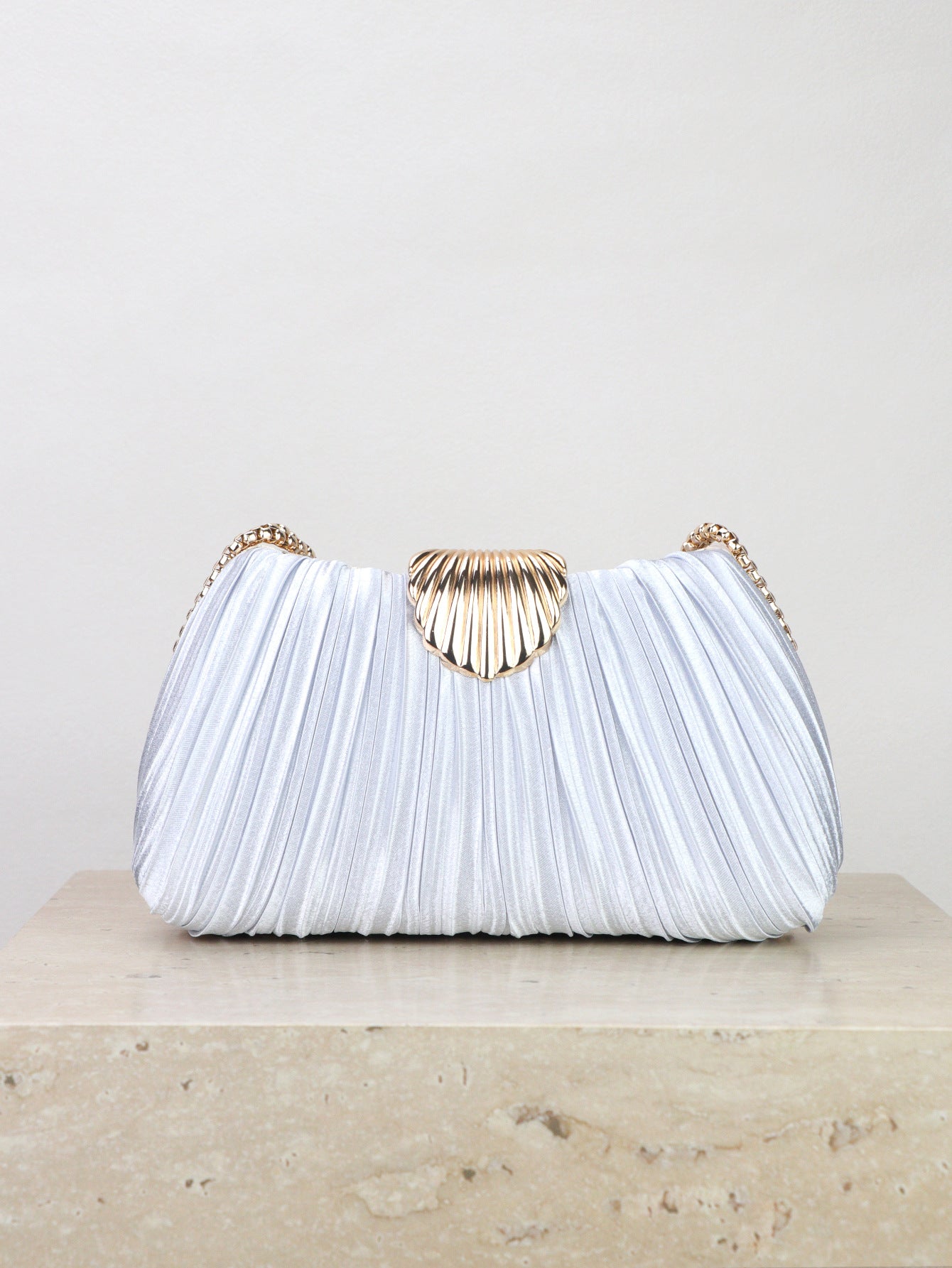 Elegant Satin Pleated Evening Clutch Bag with Buckle for Wedding and Banquet