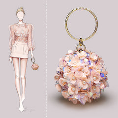 Pink Three-Dimensional Flower Evening Clutch with Mini Ring Detail