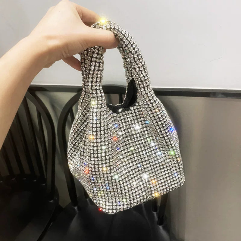Rhinestone Bucket Bag for Women – Chain Strap Shoulder & Crossbody Handbag
