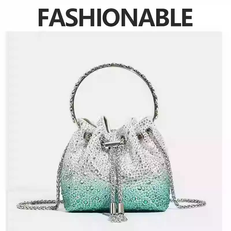 Rhinestone Bucket Evening Bag for Women – Chain Strap Shoulder and Dinner Handbag