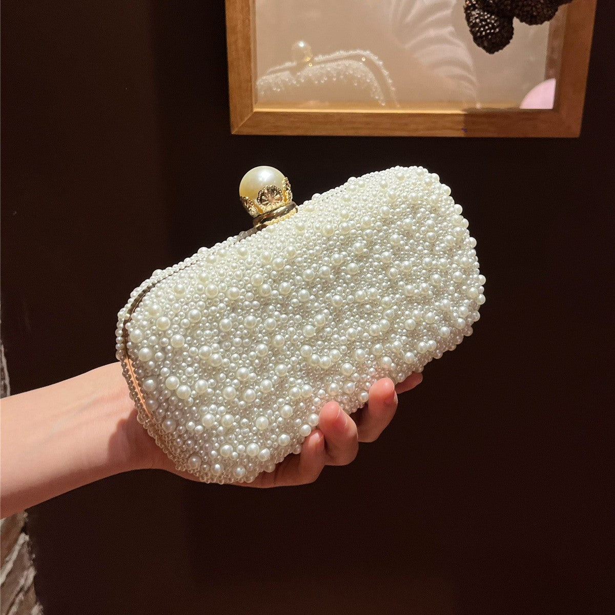 Beaded Evening Clutch Bag with Pearl Detail for Dinner Party and Banquet
