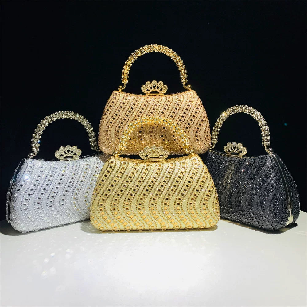 Rhinestone Evening Clutch Bag for Women – Crystal Handle Formal Wedding & Party Handbag