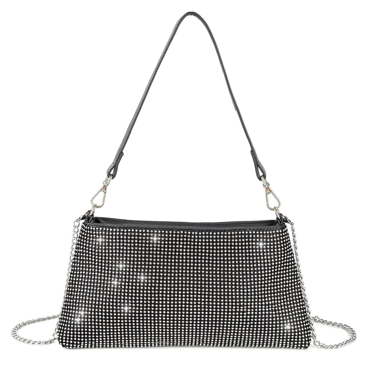Crystal Rhinestone Evening Bag – Metallic Chain Strap Clutch for Women (Multiple Colors)