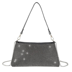 Crystal Rhinestone Evening Bag – Metallic Chain Strap Clutch for Women (Multiple Colors)