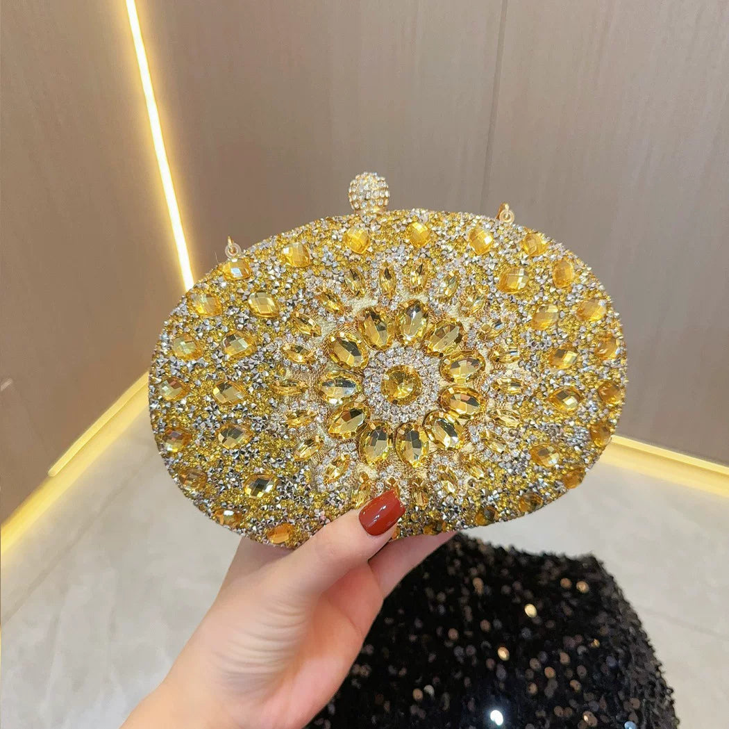 Sunflower Rhinestone Clutch for Women – Formal Party & Banquet Crossbody Bag