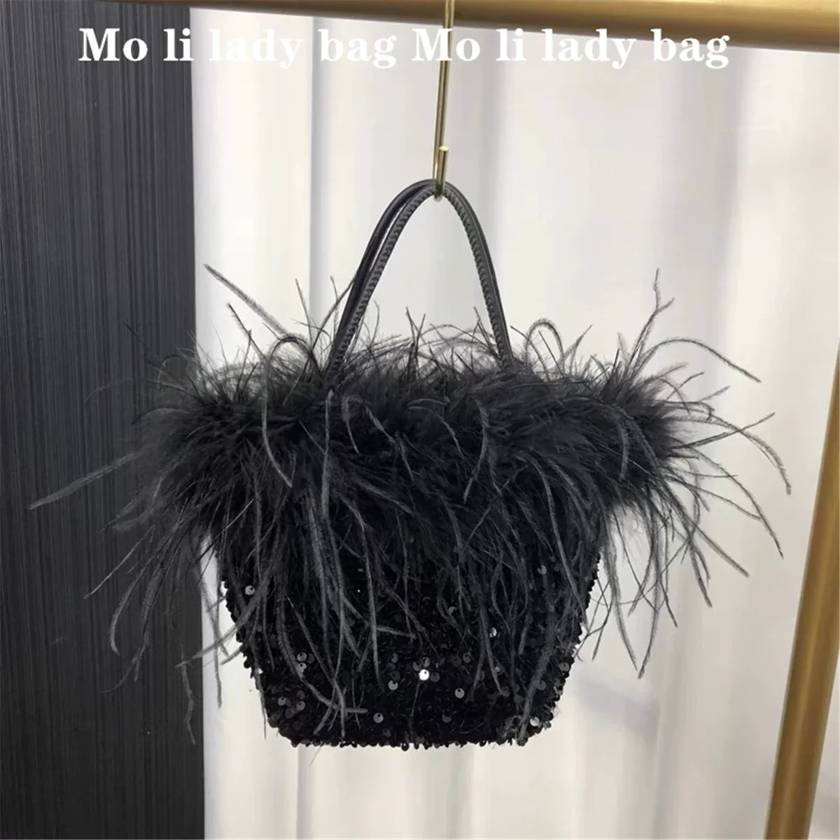 2025 Sequin Dinner Bag with Ostrich Feather - Handheld, Shoulder, and Crossbody Party Bag for Women