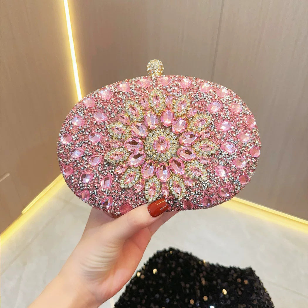 Sunflower Rhinestone Clutch for Women – Formal Party & Banquet Crossbody Bag