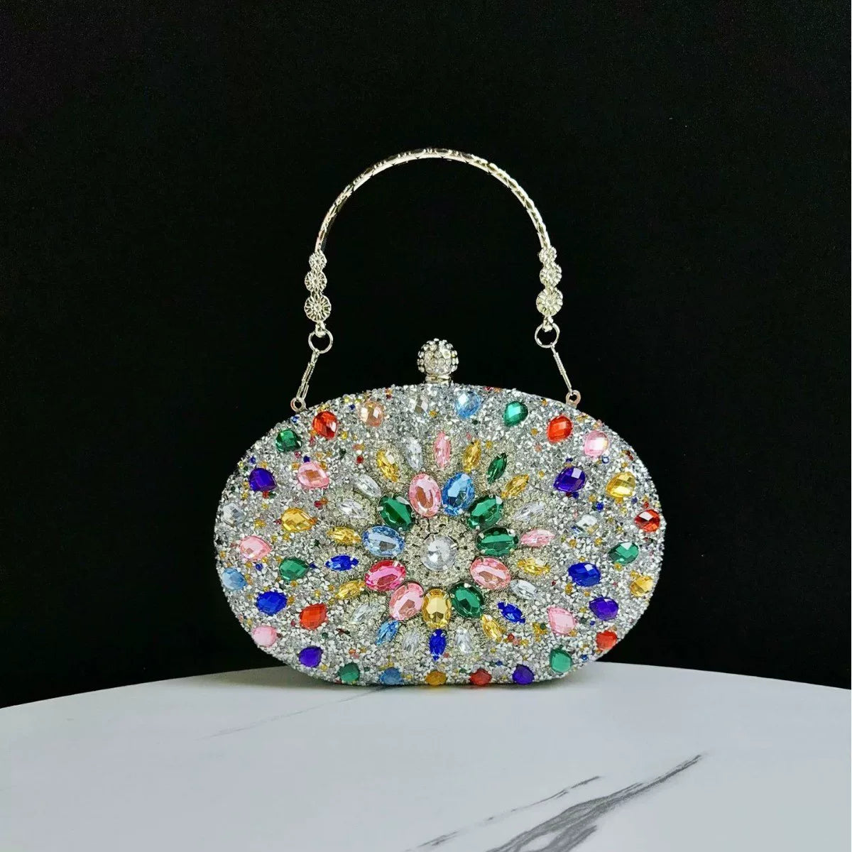 Sunflower Rhinestone Clutch for Women – Formal Party & Banquet Crossbody Bag
