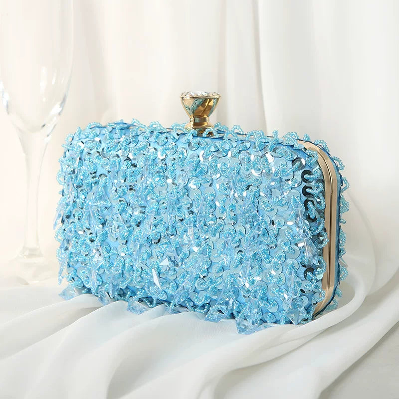 Colorful Ruffled Clutch Bag – Diamond-Embellished Evening Bag for Women, Available in Multiple Colors