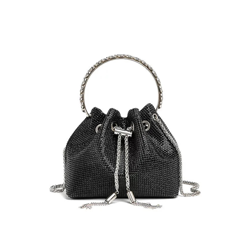 Rhinestone Bucket Evening Bag for Women – Chain Strap Shoulder and Dinner Handbag