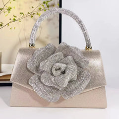 European and American Style Diamond Rose Handbag - Elegant Evening Bag with Crystal Detailing