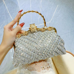 Rhinestone Evening Handbag for Women – Top Handle and Chain Strap Formal Clutch