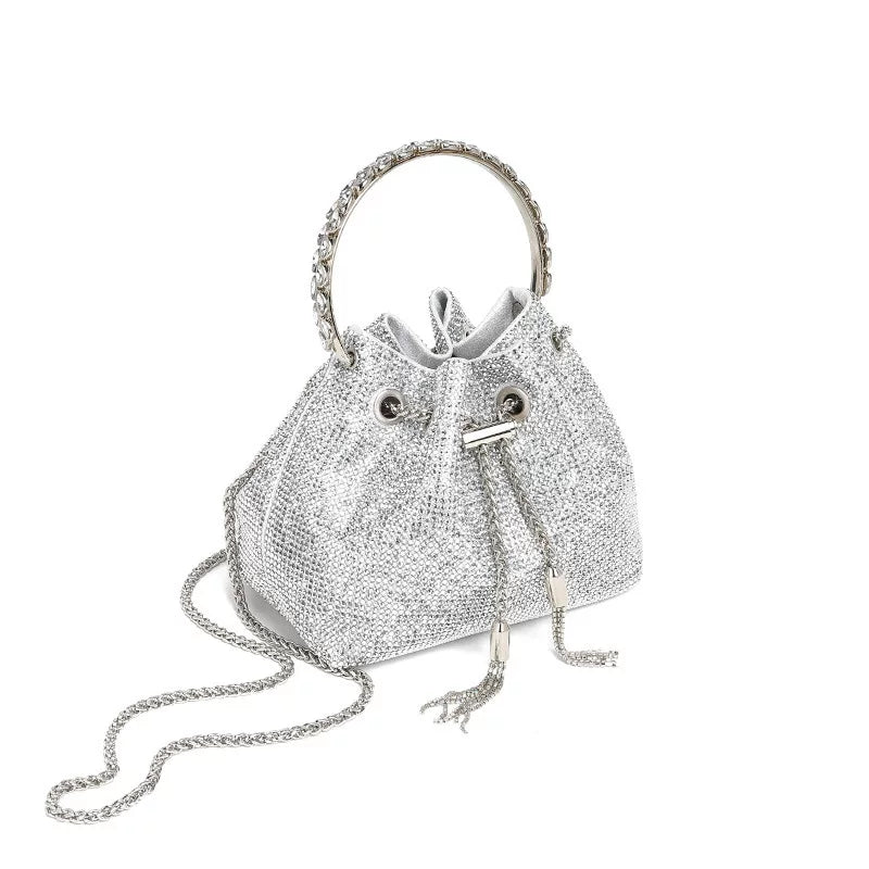 Rhinestone Bucket Evening Bag for Women – Chain Strap Shoulder and Dinner Handbag