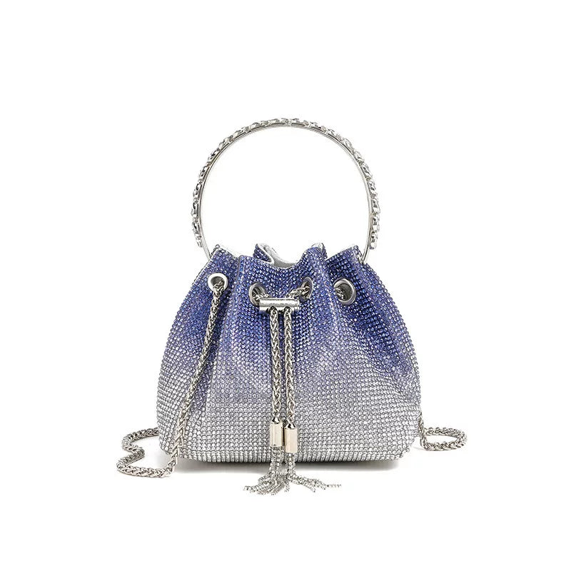 Rhinestone Bucket Evening Bag for Women – Chain Strap Shoulder and Dinner Handbag