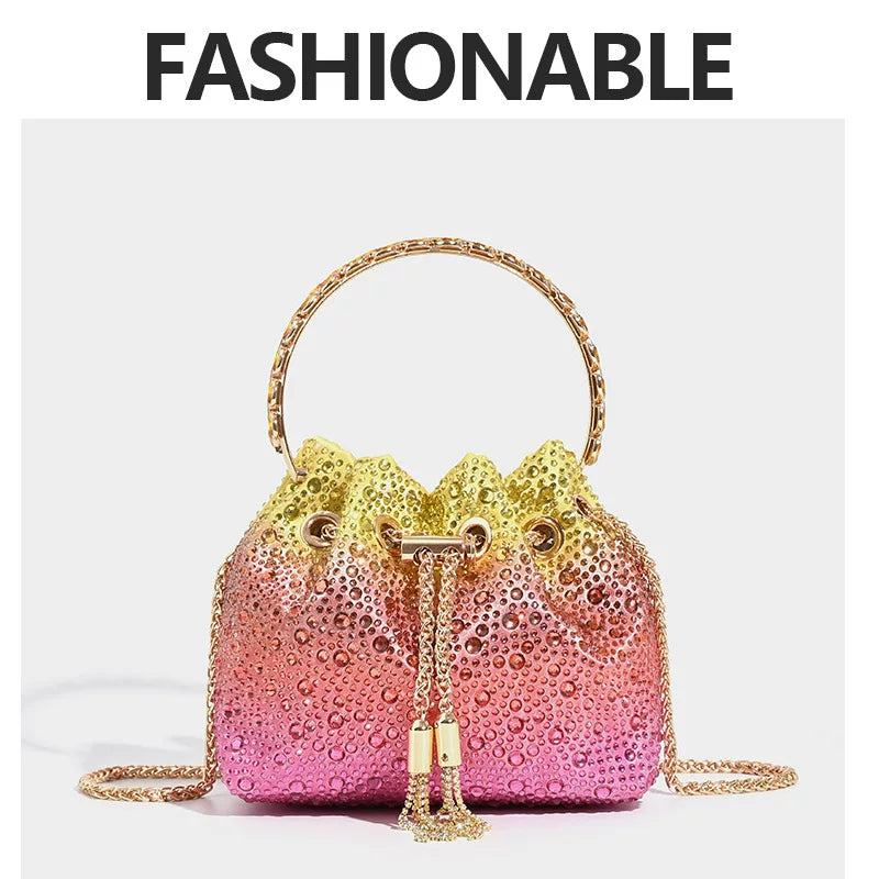 New Shiny Rhinestone Bucket Bag – Fashionable High-End Sequin Handheld, Shoulder, and Crossbody Bag