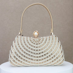 Pearl-Inlaid Diamond Evening Clutch with Chain Strap for Banquet and Formal Events