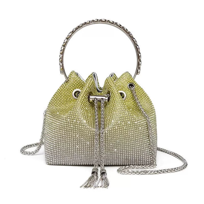 Rhinestone Bucket Evening Bag for Women – Chain Strap Shoulder and Dinner Handbag