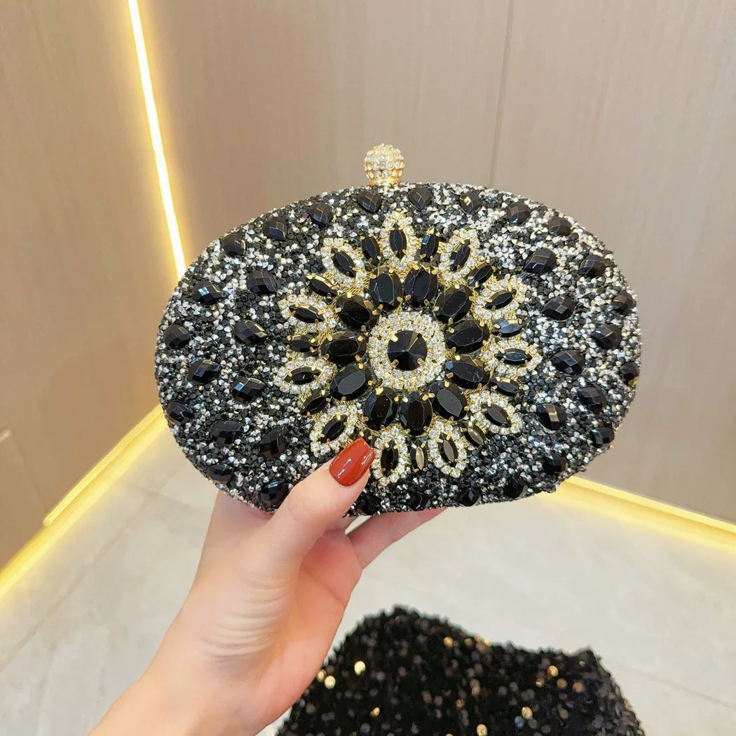 Sunflower Rhinestone Clutch for Women – Formal Party & Banquet Crossbody Bag
