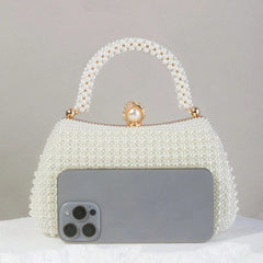 Elegant Beige Pearl Evening Clutch for Dinner Party and Banquet
